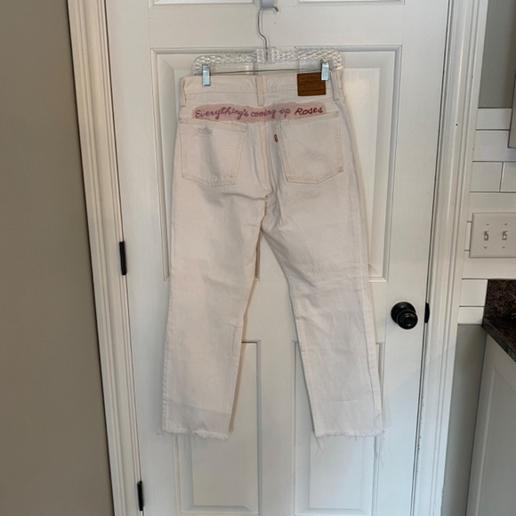 Levi's Wedgie Straight custom Embellished Jeans White one of a kind 33905 - Picture 9 of 16